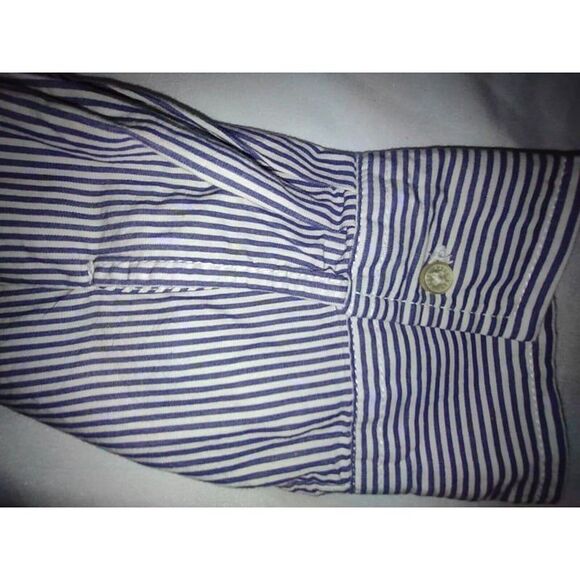 5/$25 EUC Sz L Ruffle Long Sleeve Blue White Striped Blouse Top - Picture 3 of 5